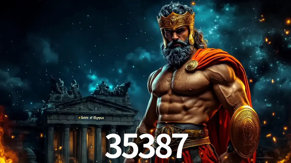 O poderoso Zeus do jogo de slot Gates of Olympus em frente ao seu templo, pronto para lançar multiplicadores divinos e prêmios épicos no cassino online 35387.
