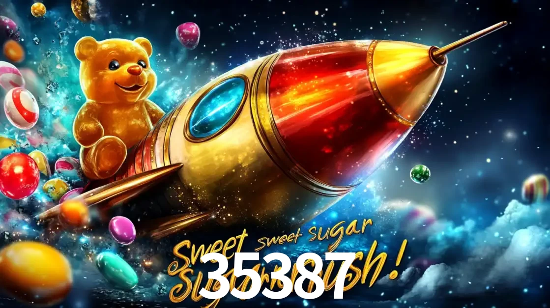 Arte promocional do jogo de slot Sugar Rush, com um urso de pelúcia em um foguete viajando pelo espaço de doces, um dos jogos divertidos disponíveis no cassino 35387.